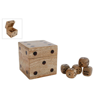 Dobbelsteen dice met 5 dobbelstenen naturel mango 9x9x9cm | 2 stuks