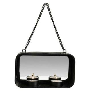 Gusta wand theelichthouder + spiegel 18x10x6.5 cm metaal zwart
