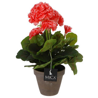 Edelman mica decorations kunstplant - geranium - perzik - in pot - 34 cm - nepplanten