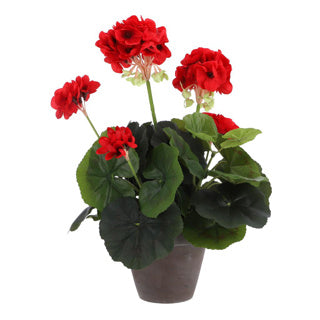 Edelman kunstplant geranium rood in pot grijs | 2 stuks