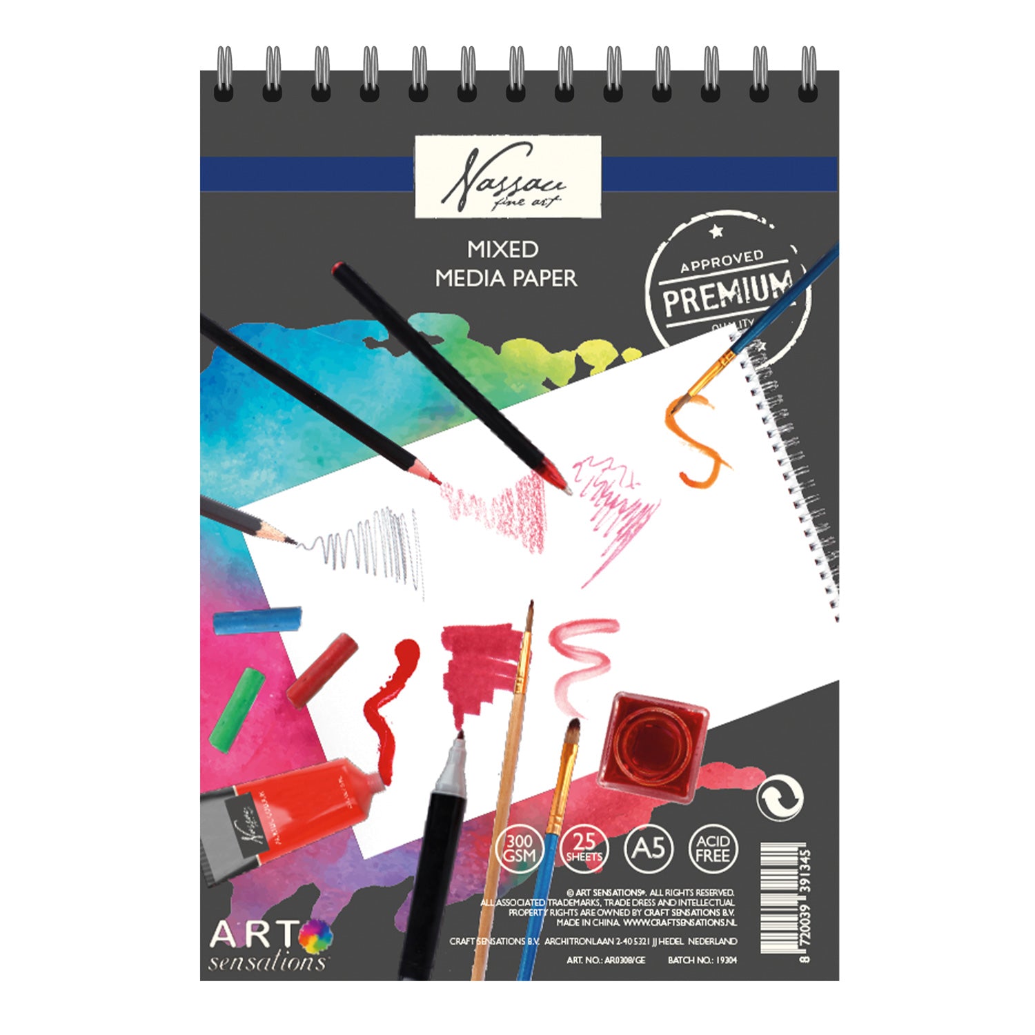 Creatief knutselgroep schetsboek mixed media papier a5, 25 uitgesloten