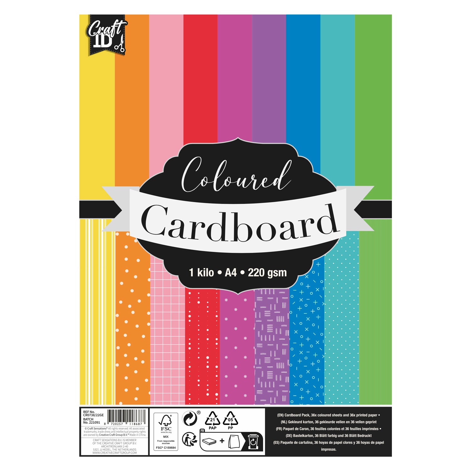 Creatieve ambachtelijke groep gekleurd karton a4 220gsm, 72st.