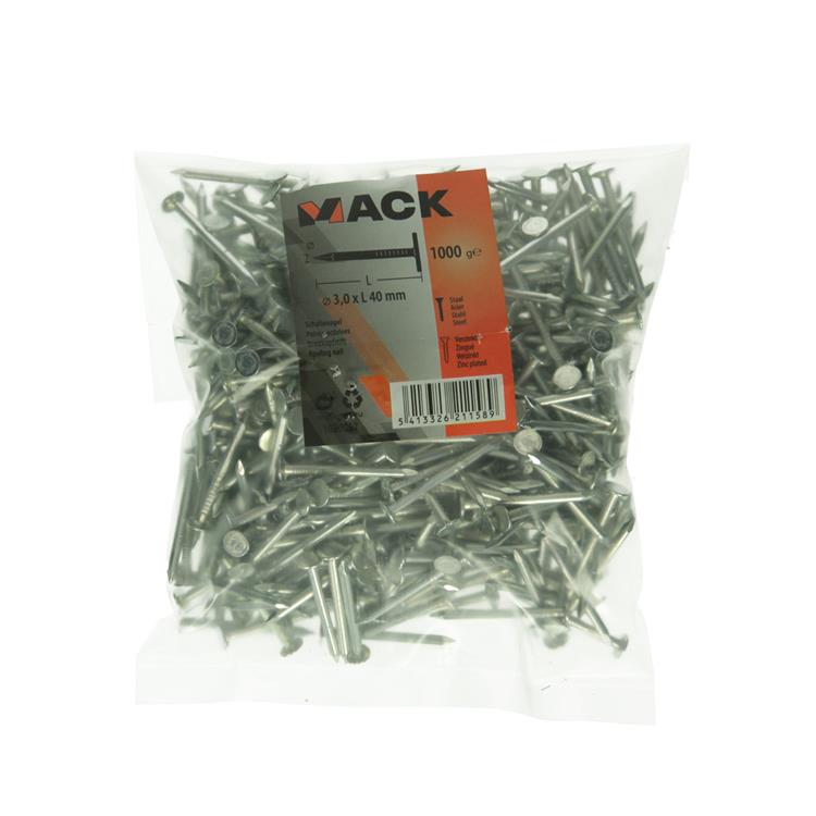 Mack 1020067 - schalienagel verzinkt 1000 gr 3,0 x 40 mm | 10 stuks