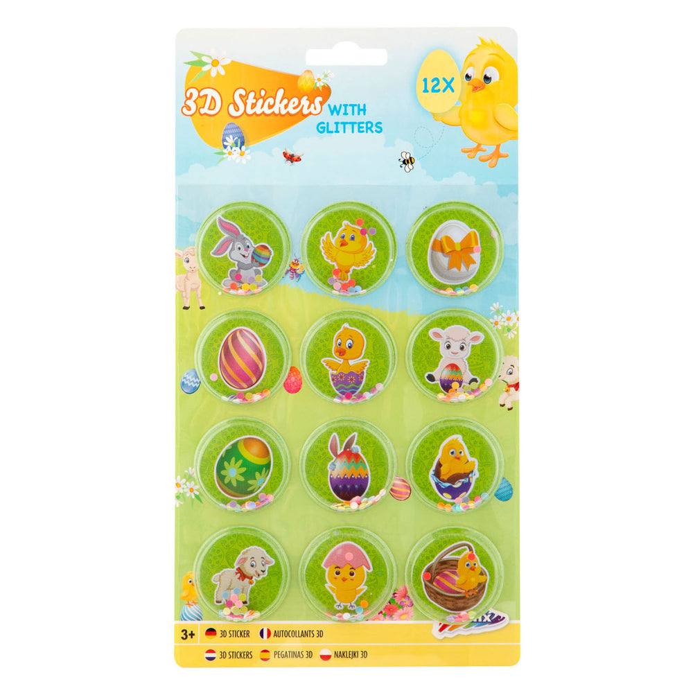 Creatieve knutselgroep 3d-paasstickers met glitter, 12st.