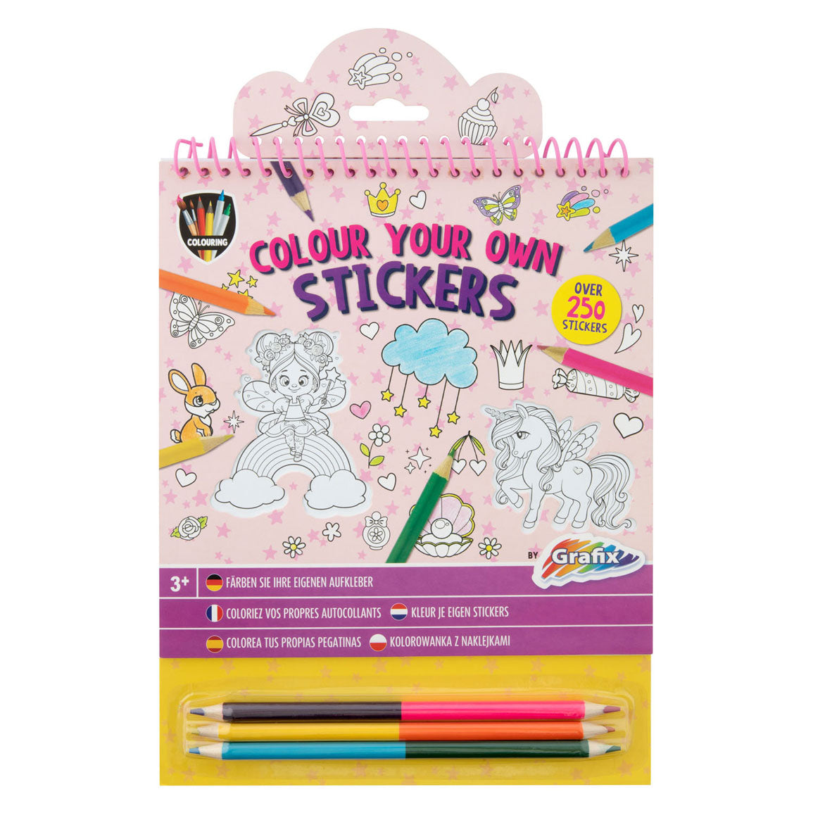 Creatieve hobbygroep kleur je eigen stickers met kleurpotloden - fantasiewereld, 250st.