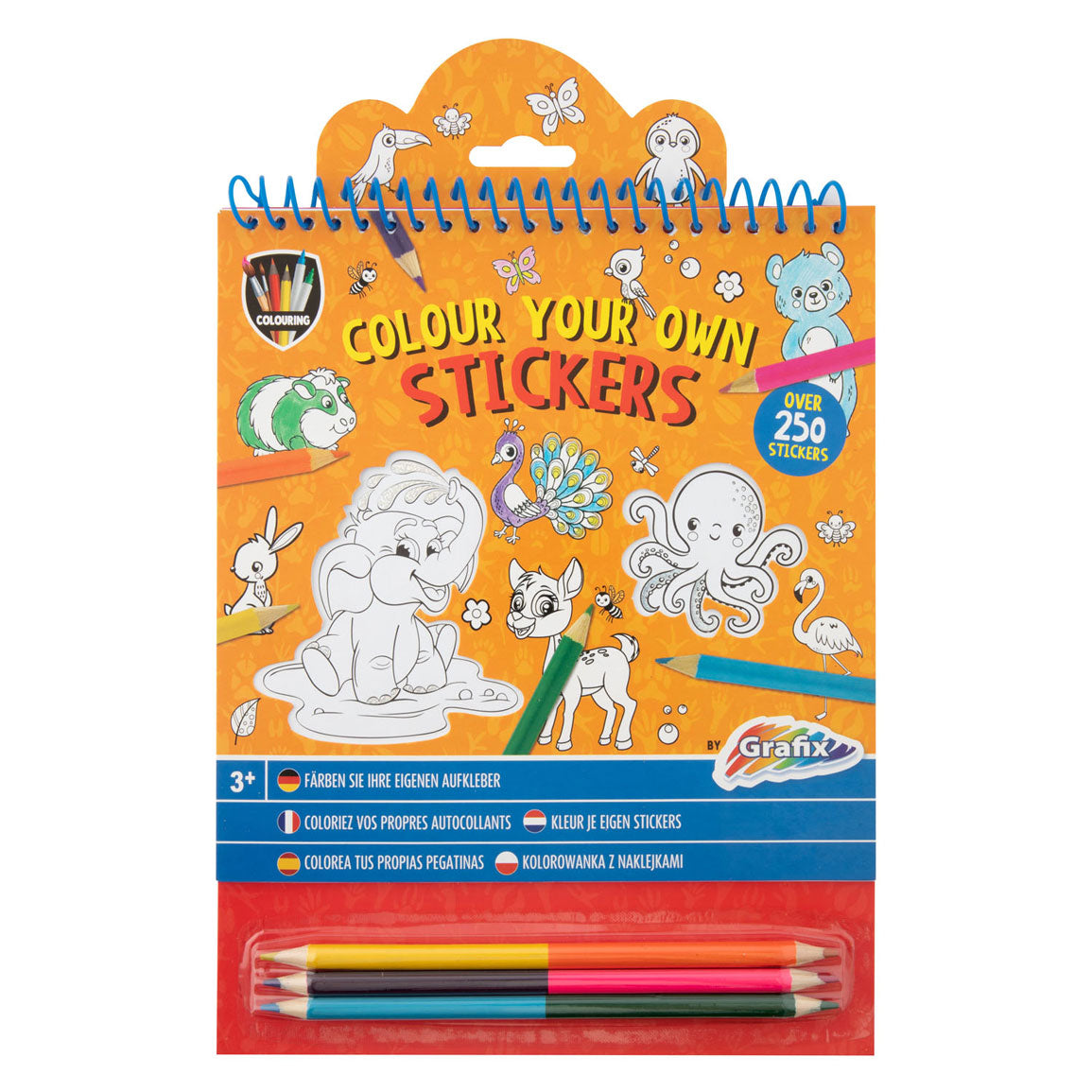 Creatieve hobbygroep kleur je eigen stickers met kleurpotloden dieren, 250st.