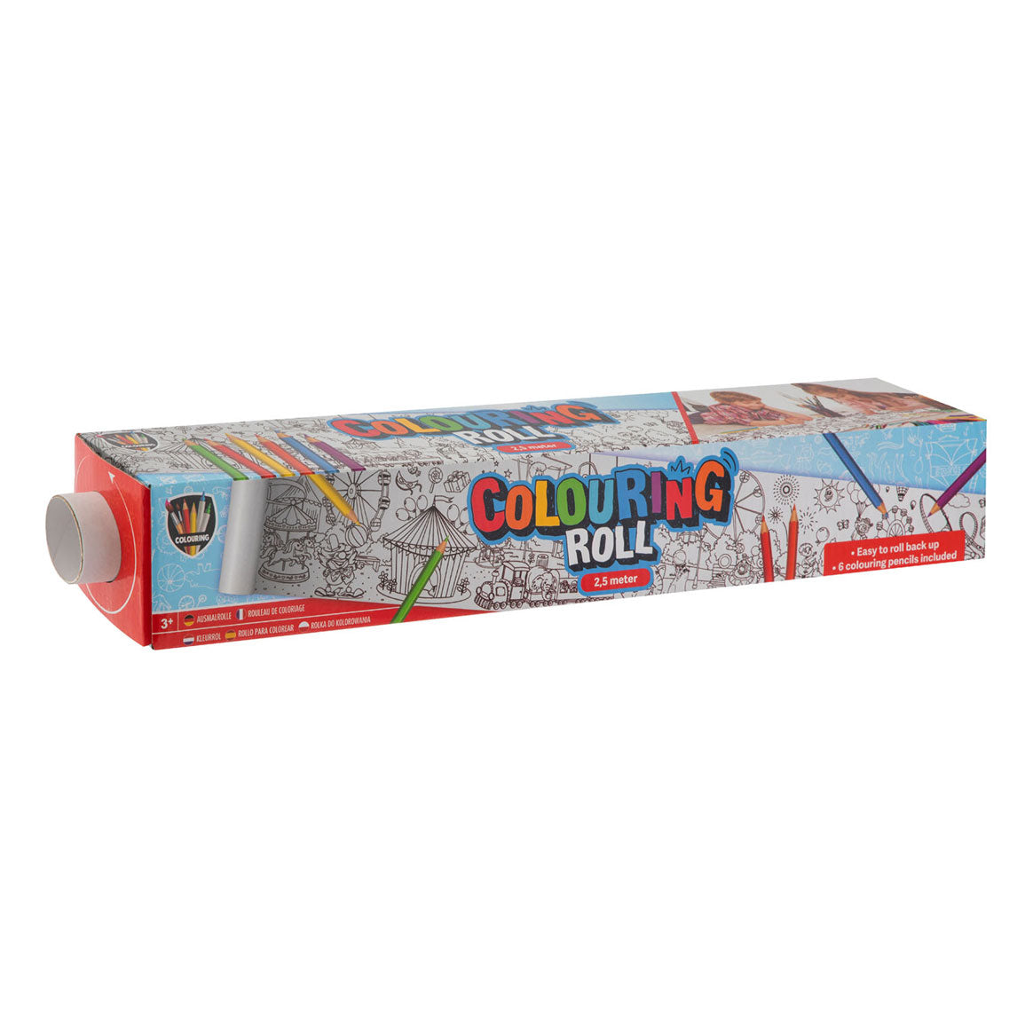 Creatieve hobbygroep kleurrol met print en 6 kleurpotloden, 250x42cm