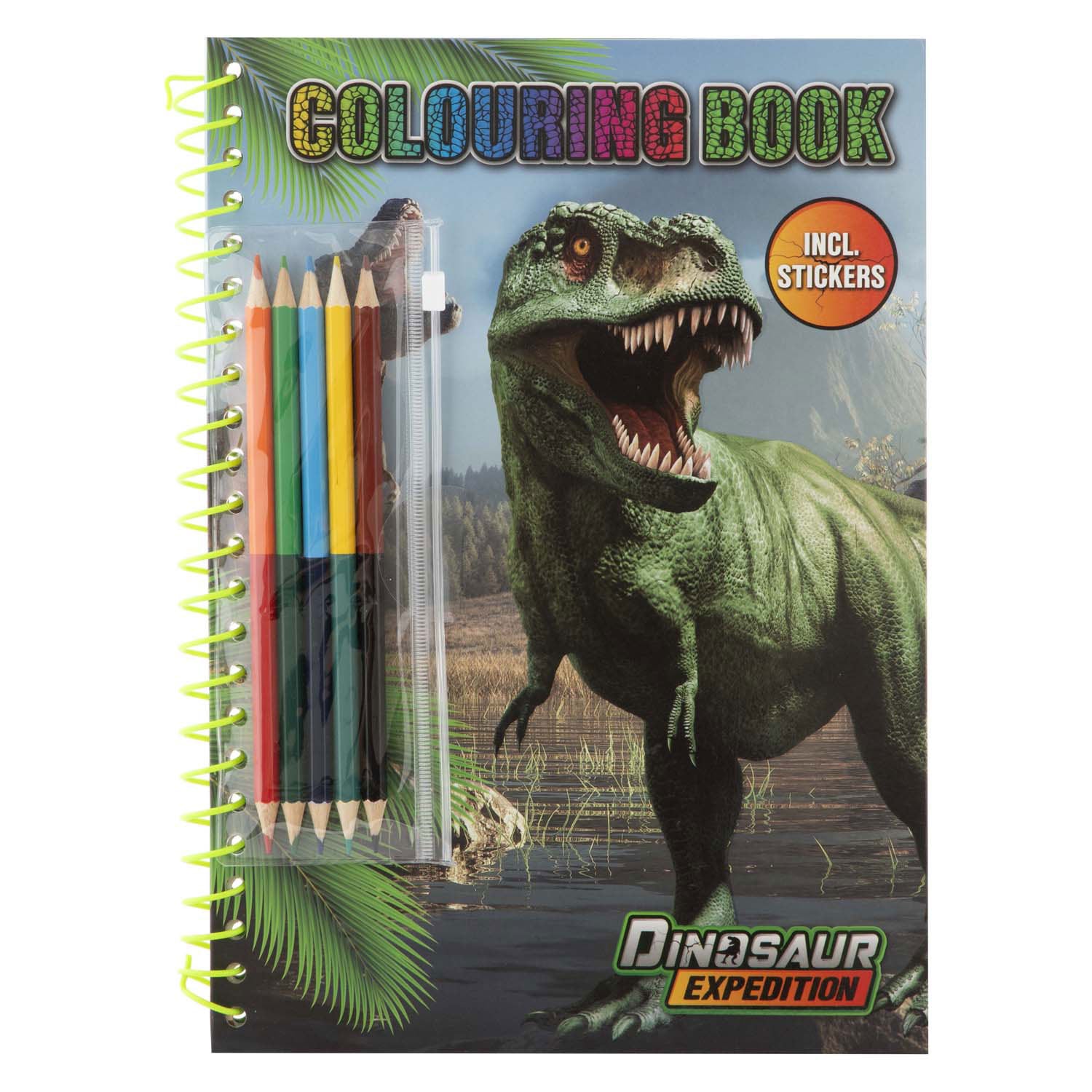 Creatieve hobbygroep dino kleurboek met potloden