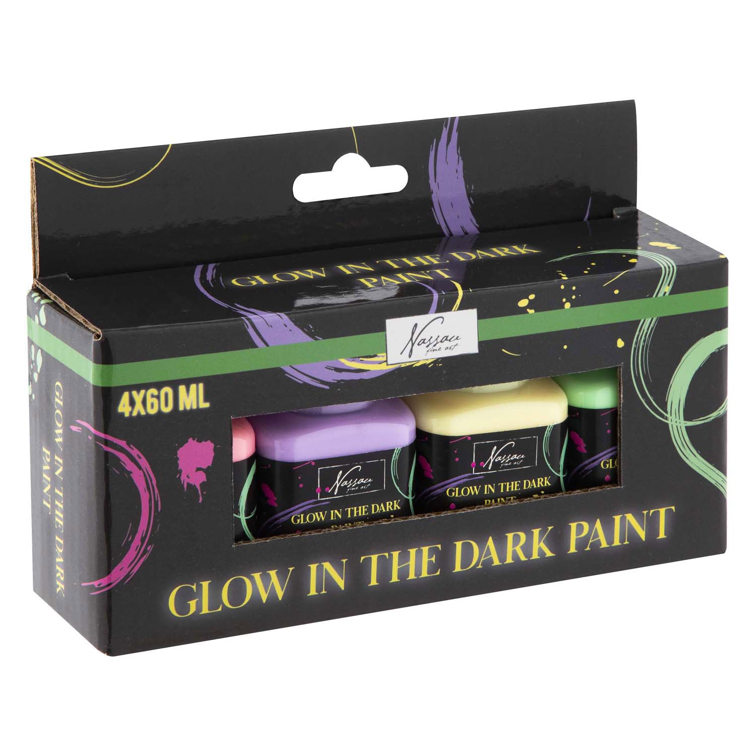 Creatieve knutselgroep acrylverf glow in the dark, 4x60ml