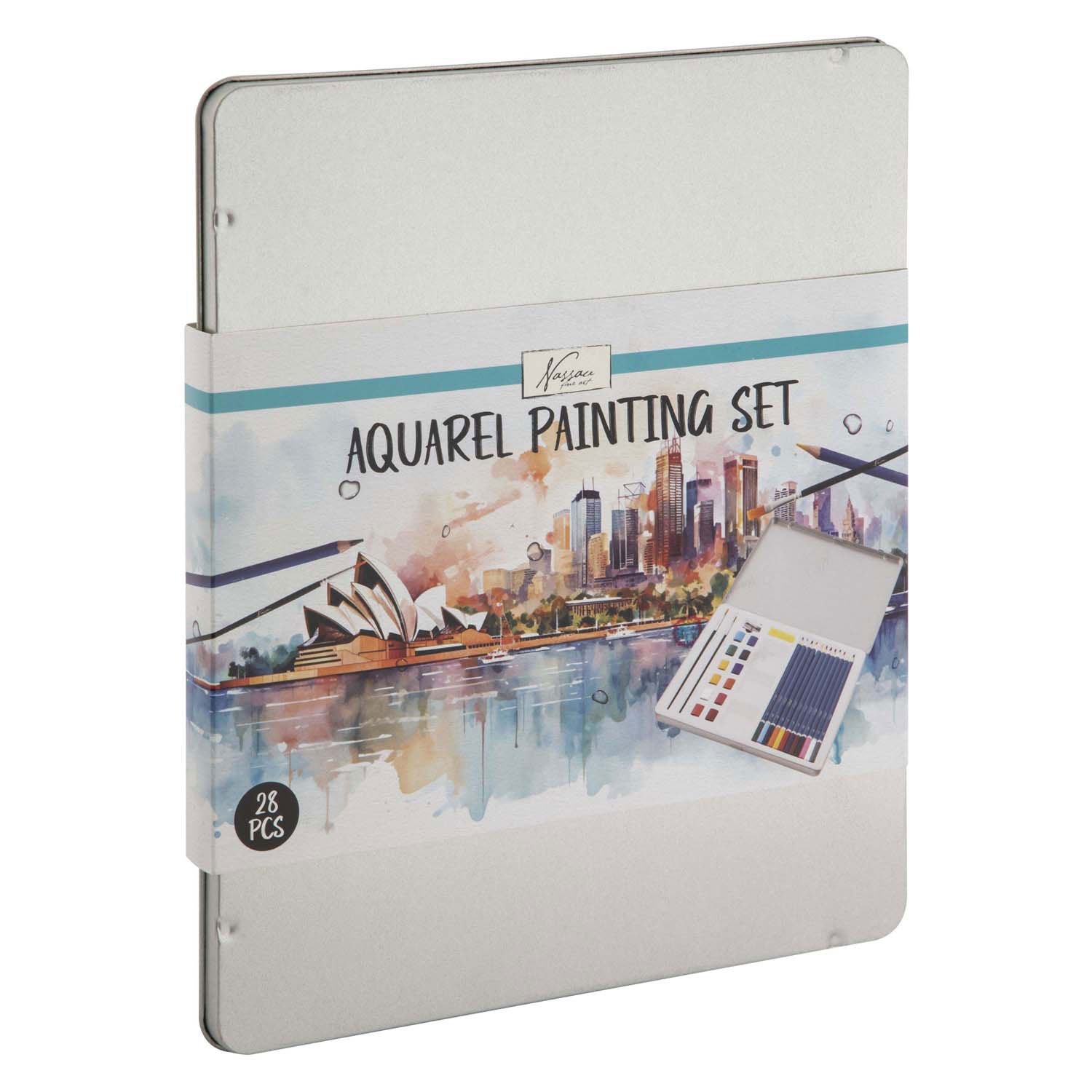 Creatieve knutselgroep aquarelverfset in blikken doos, 28dlg
