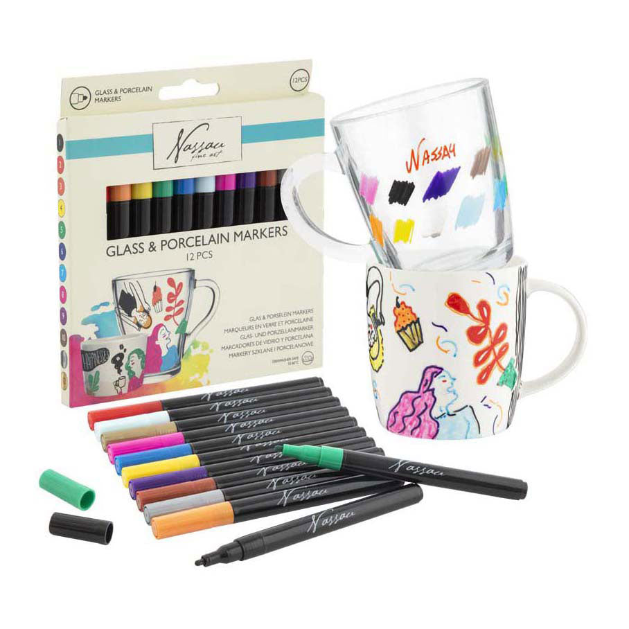 Creative craft group viltstiften glas en porselein 12 stuks | 3 stuks