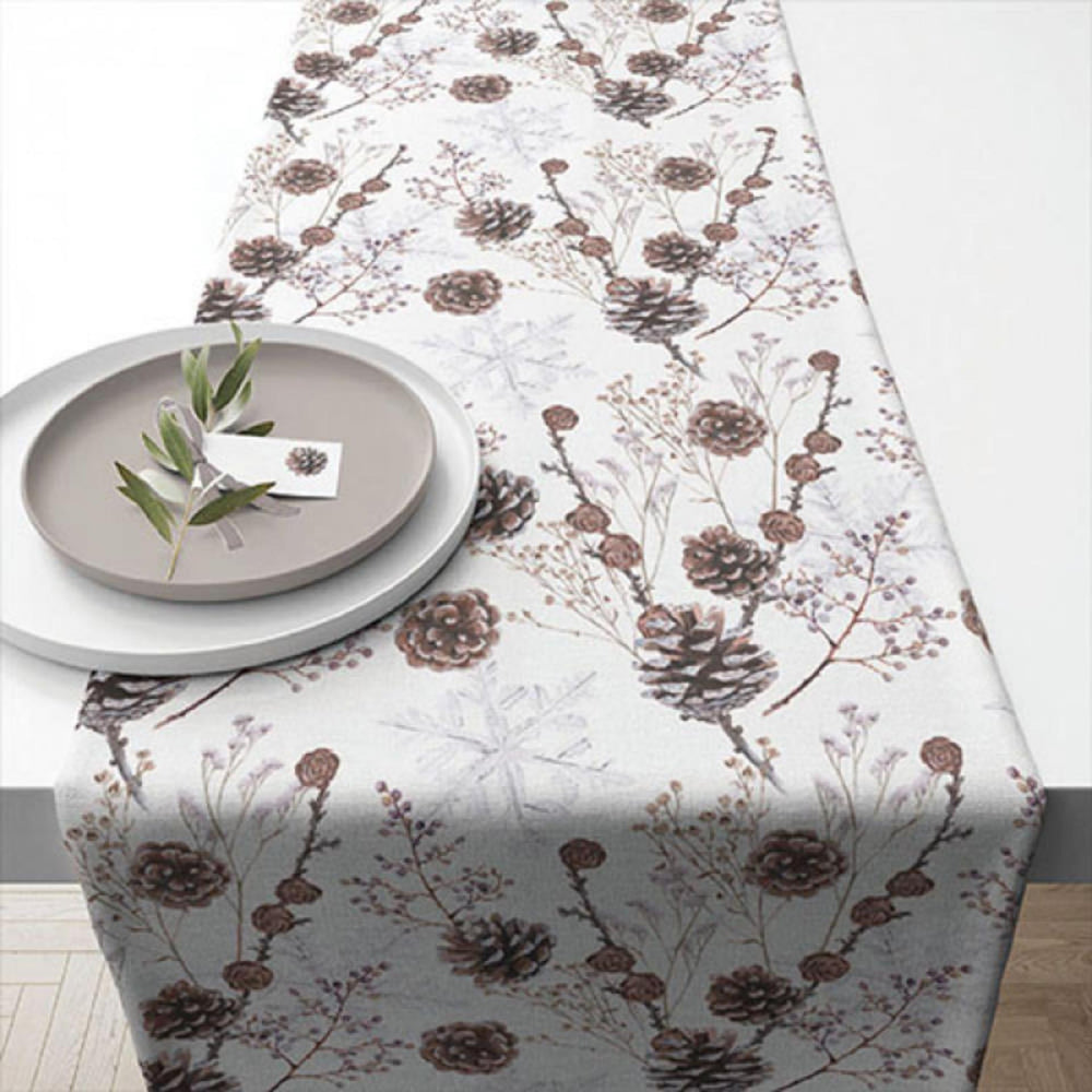 Ambiente tafelloper pine cones wit 40x150cm katoen