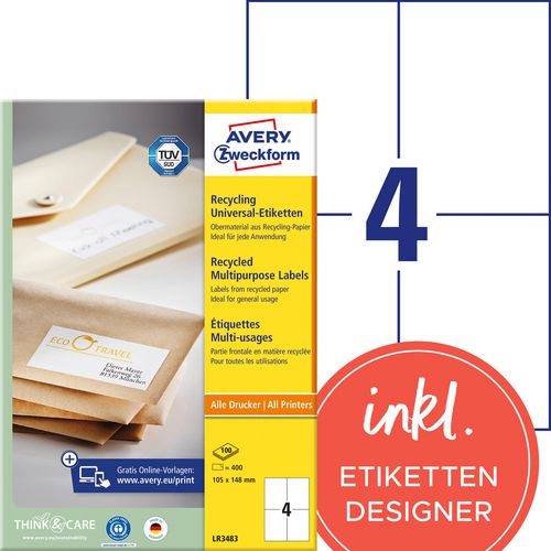 Gerecyclede etiketten avery zweckform lr3483 105x148mm