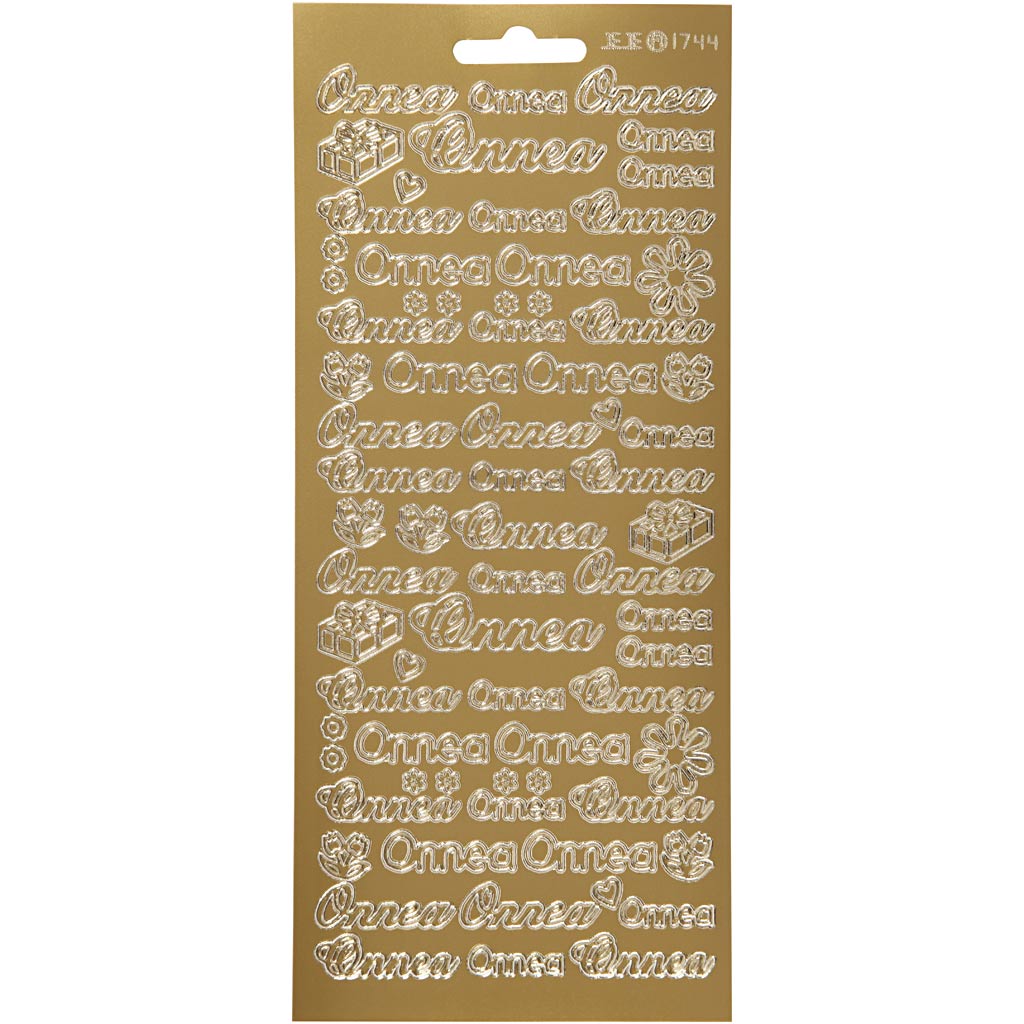 Stickers, onnea, vel 10x23 cm, goud, 1 vel