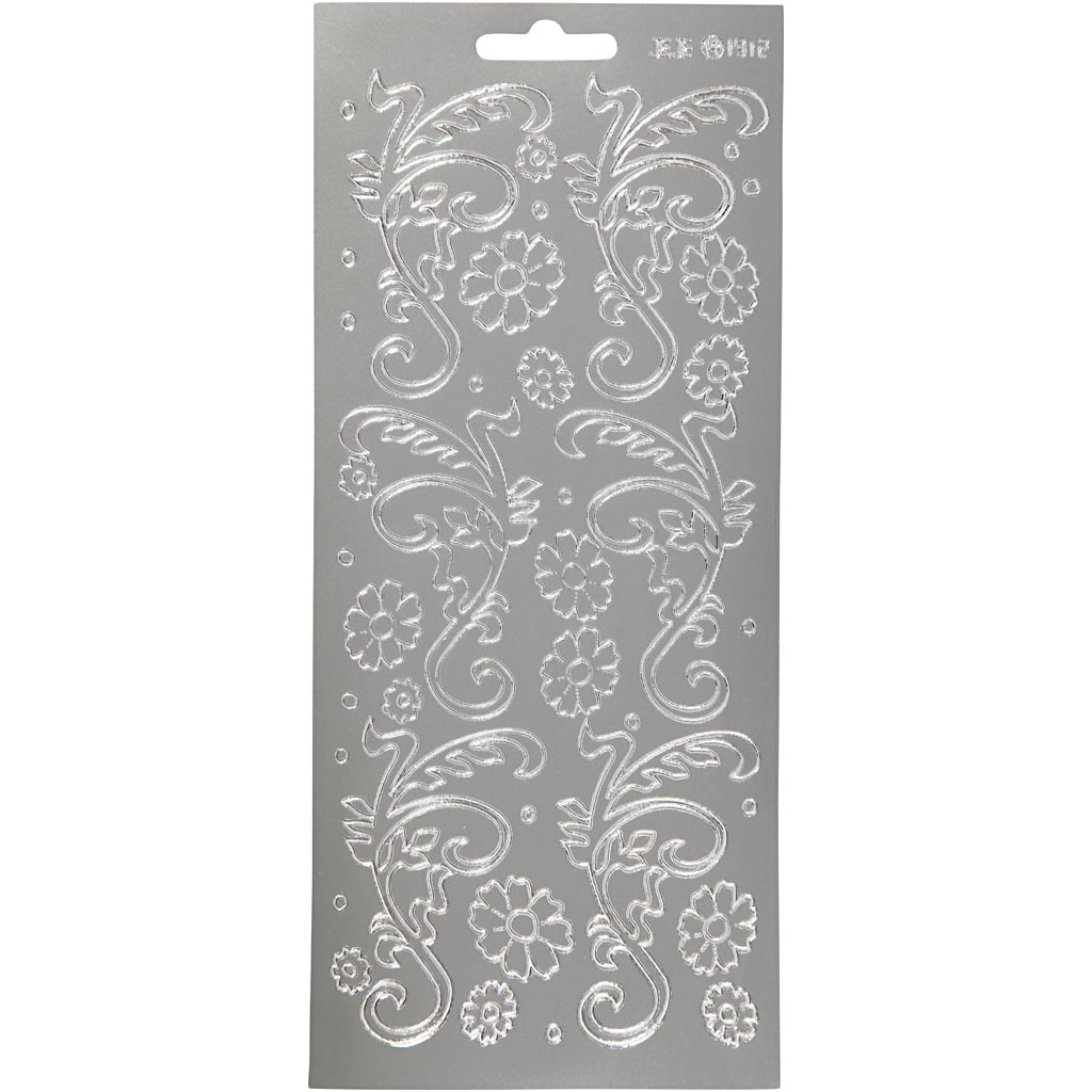 Stickers, deco bladeren, vel 10x23 cm, zilver, 1 vel