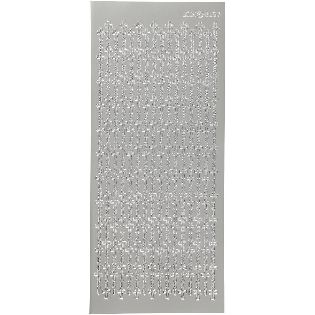 Stickers, kruis, vel 10x23 cm, zilver, 1 vel