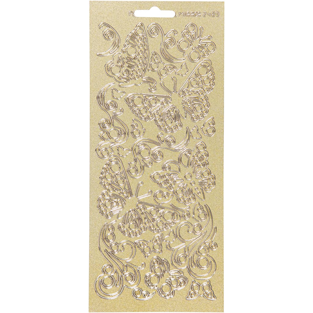 Stickers, vlinders, vel 10x23 cm, goud, 1 vel