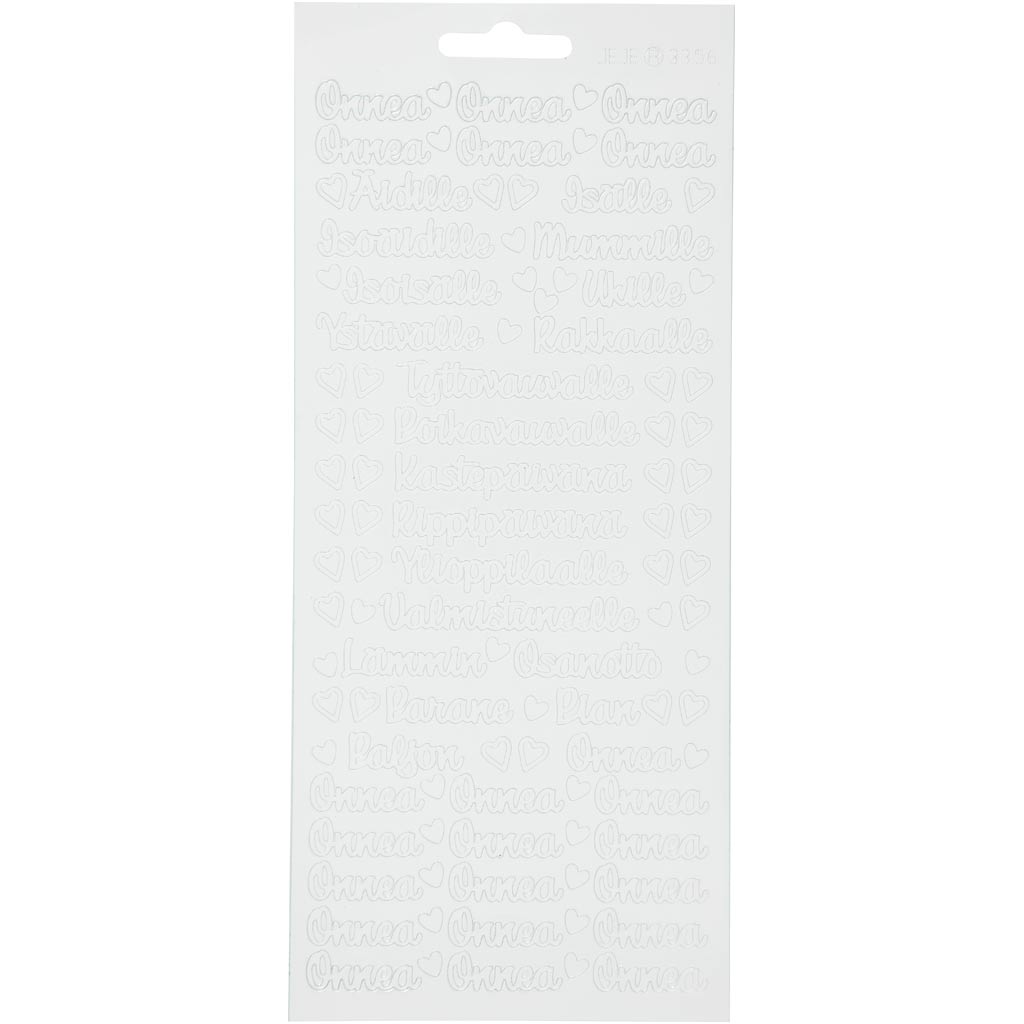 Stickers, onnea aidille, vel 10x23 cm, wit, 1 vel