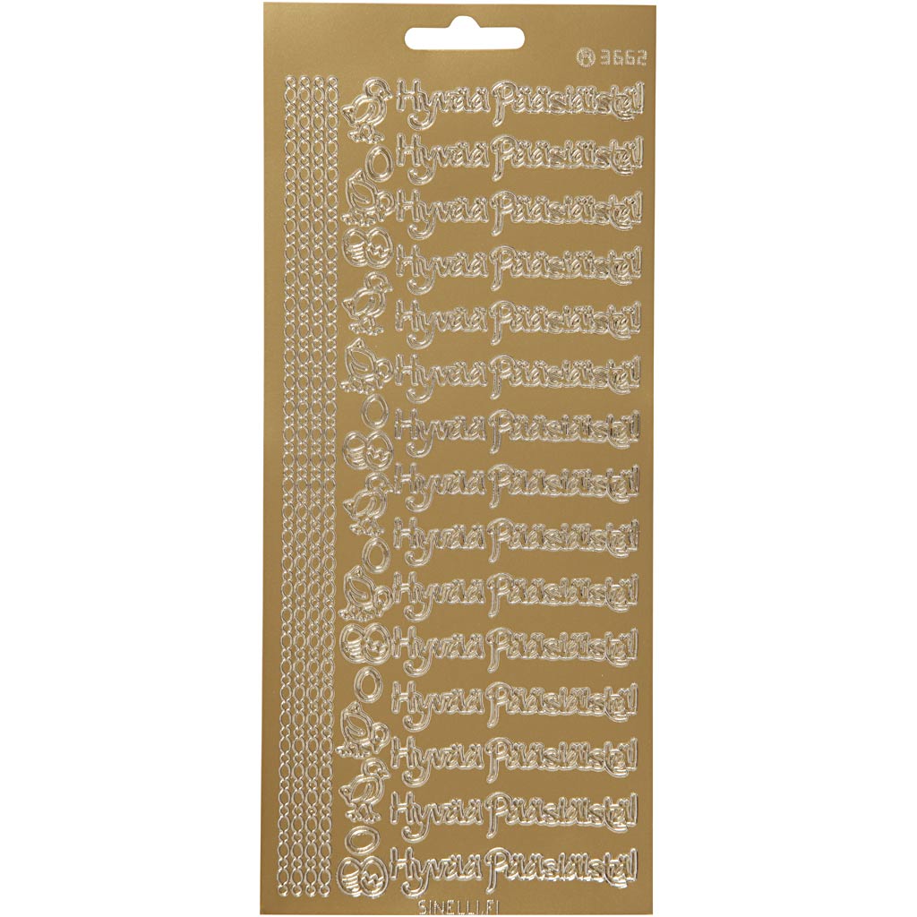 Stickers, hyvaa pääsiäistä, vel 10x23 cm, goud, 1 vel