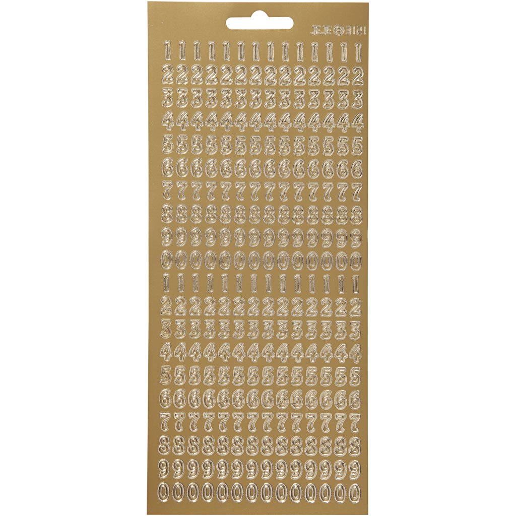 Stickers, cijfers, vel 10x23 cm, goud, 1 vel