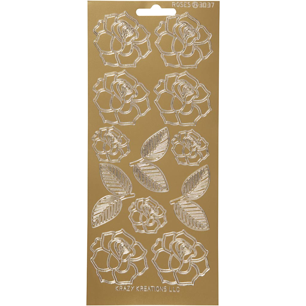 Stickers, rozen, vel 10x23 cm, goud, 1 vel