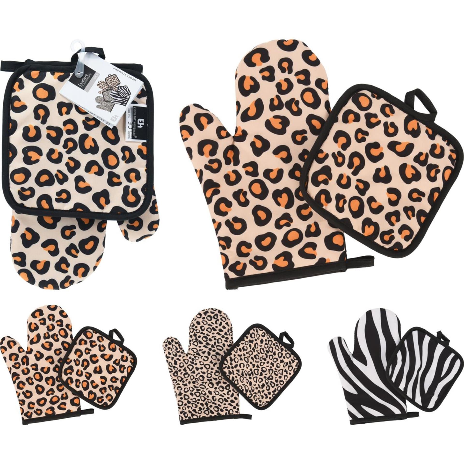 Excellent houseware ovenwant en pannenlap set dierenprint