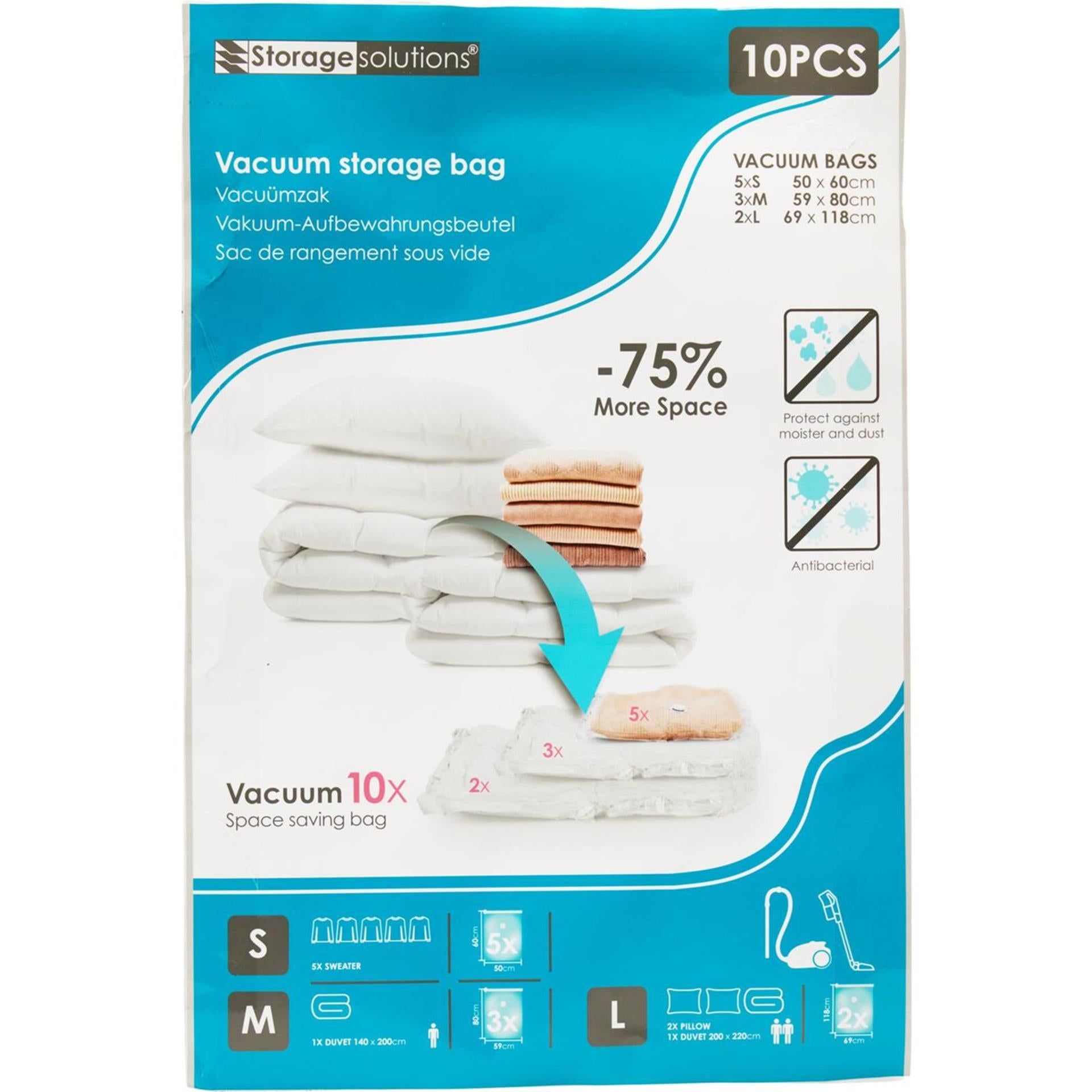 Storage solutions opbergzakken vacuüm set a 10 stuks 3 maten 50x60 59x80 69x118cm
