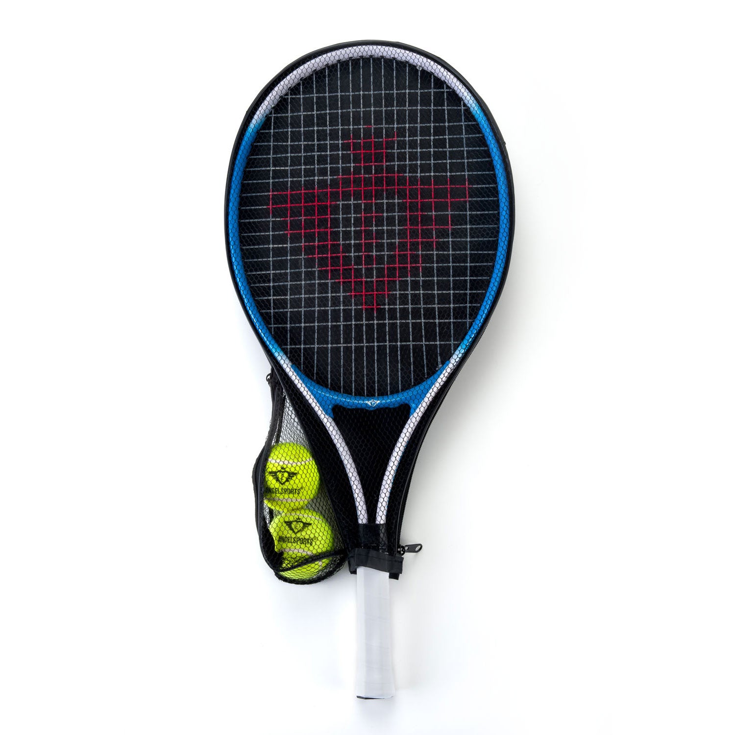 Engelhart tennisracket met hoes en 2 ballen - blauw