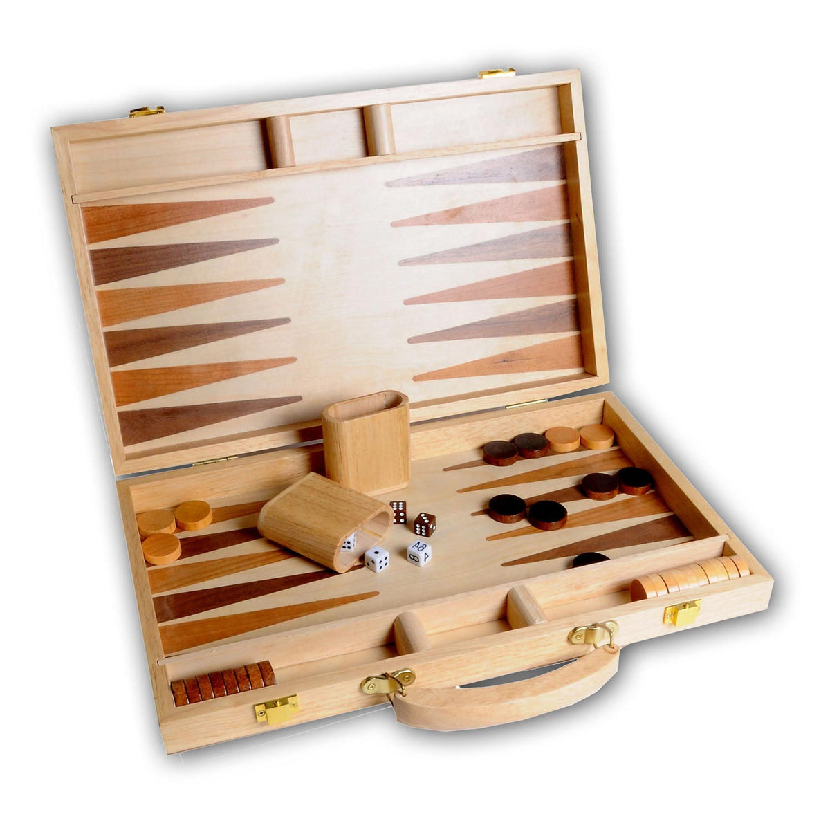 Engelhart backgammon 15 inch - hout ingelegd bord - houten koffer met handvat - luxe uitvoering - ingelegd hout - reis backgammon -
