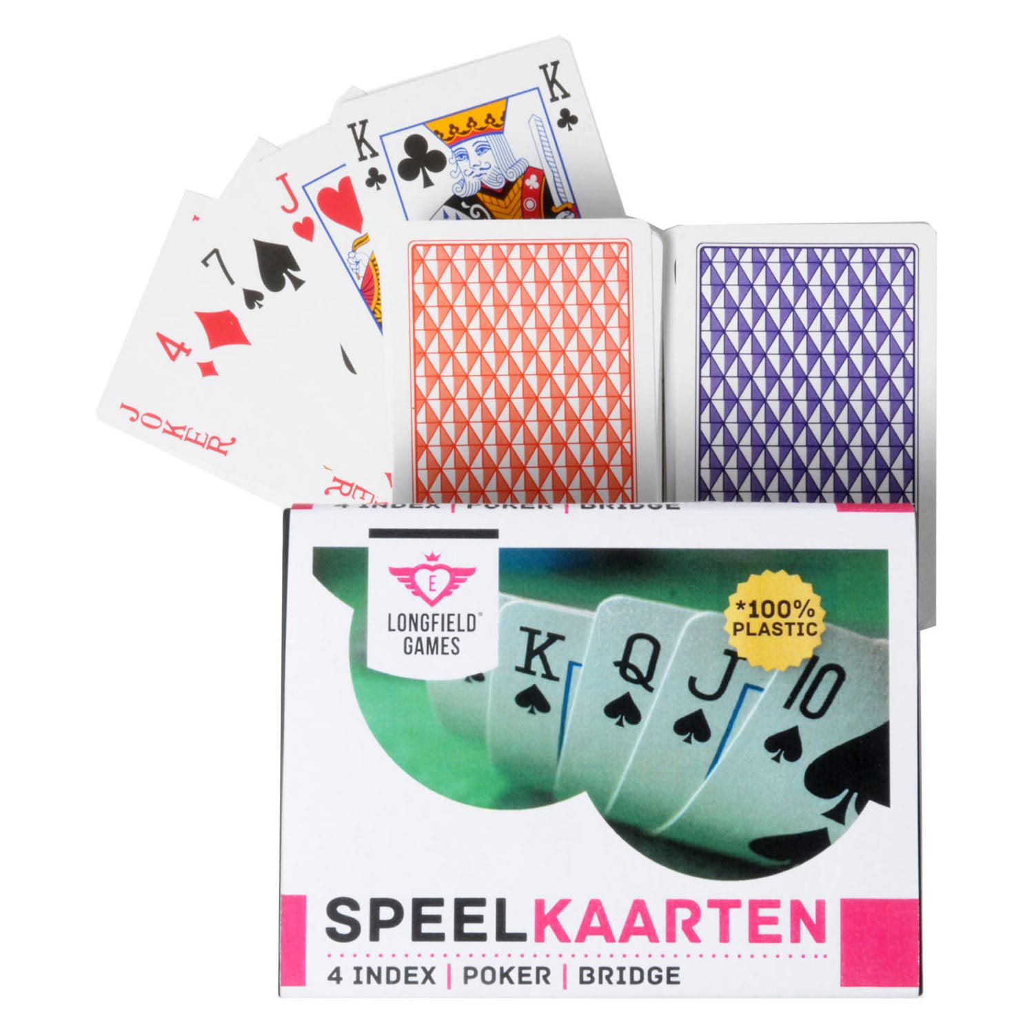 Speelkaarten 100% plastic, 2 sets in kunststof doos