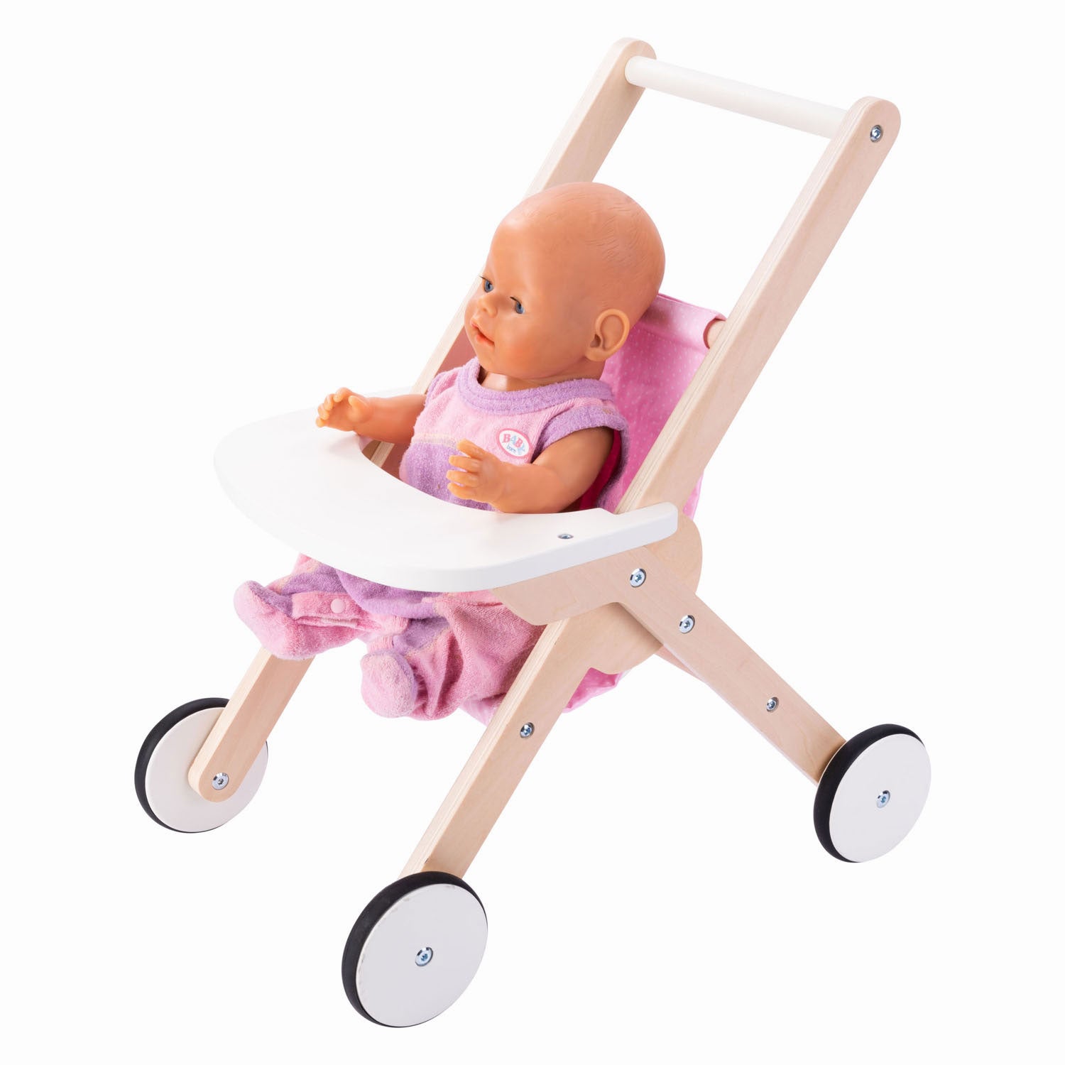 Engelhart poppenwandelwagen – houten poppenwagen – roze – 45 x 33 x 50 cm – poppenwagen voor kinderen – rollenspel speelgoed –