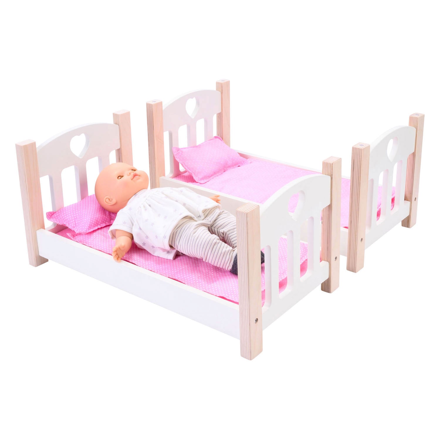 Poppen stapelbed roze wit