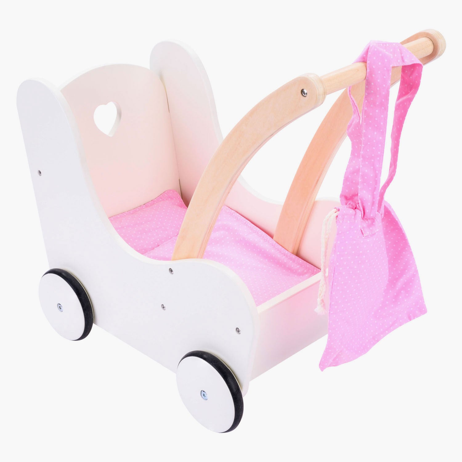 Engelhart houten poppenloopwagen roze wit