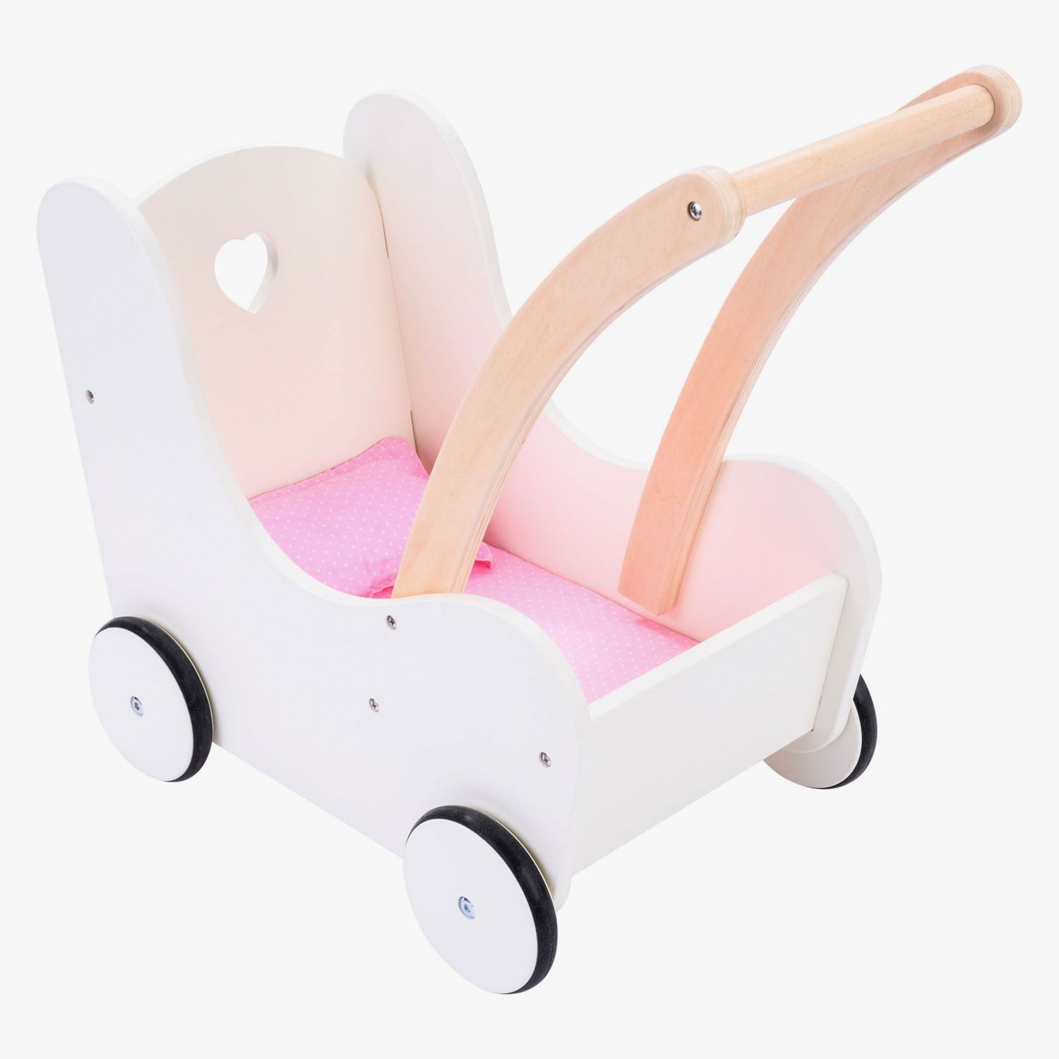 Engelhart houten poppenloopwagen roze wit