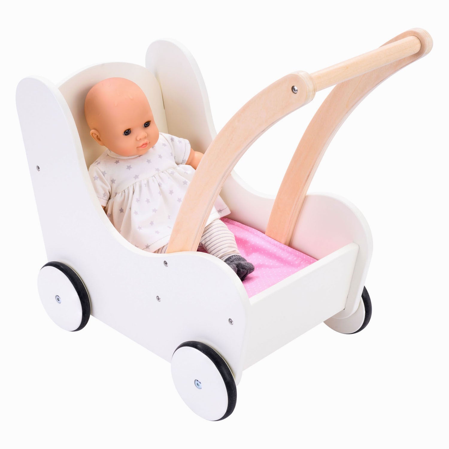 Engelhart houten poppenloopwagen roze wit