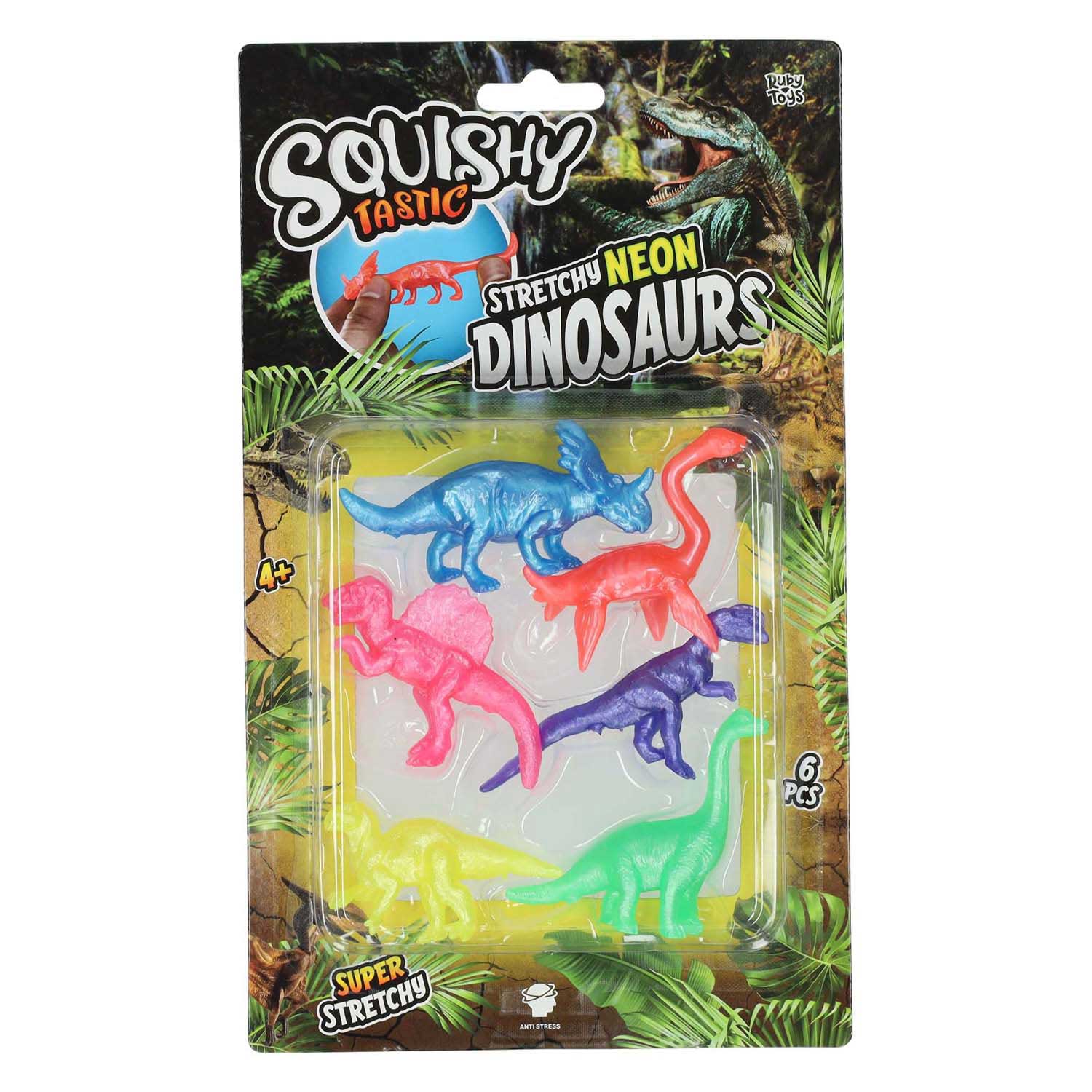 Zachte, super rekbare neon dino's, 6dlg.