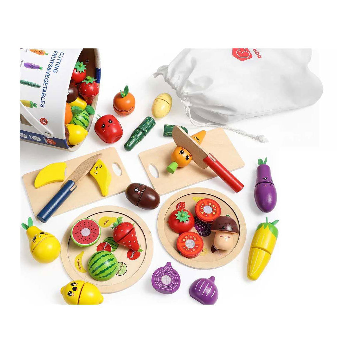 Houten snijset groente en fruit