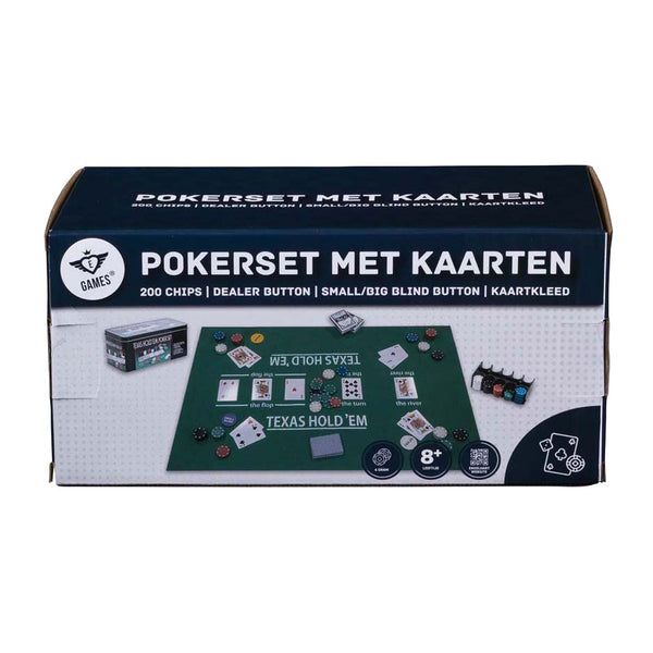 Longfield pokerset met kaarten kleed en 200 chips (4 gram) in doos