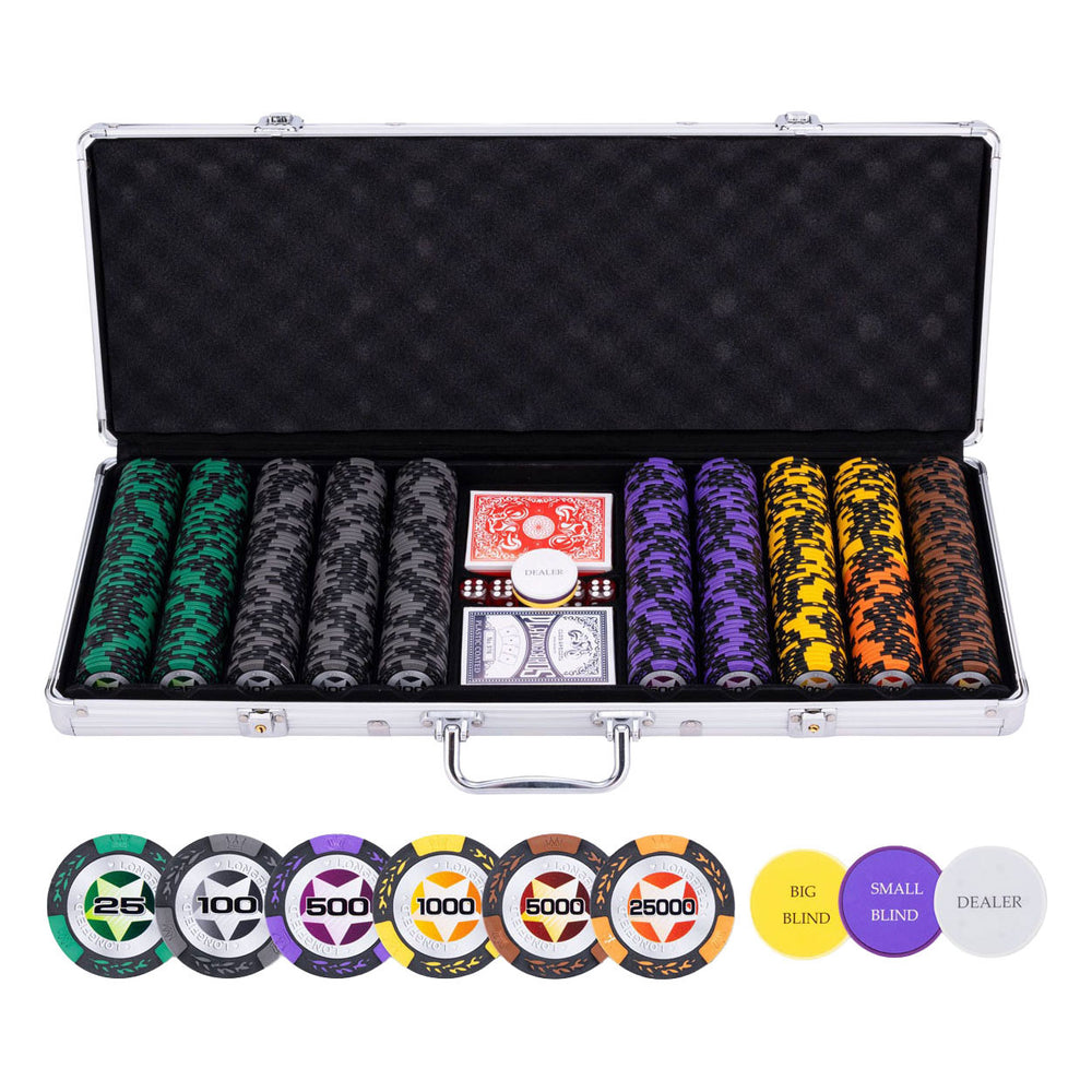 Longfield pokerset in zilveren koffer - high stake 500 chips 14gr.