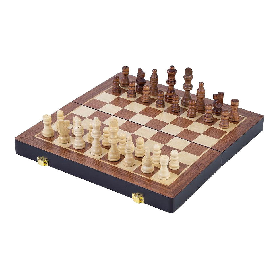Basis houten opklapbaar schaakspel 38,5x38,5x5,8 cm
