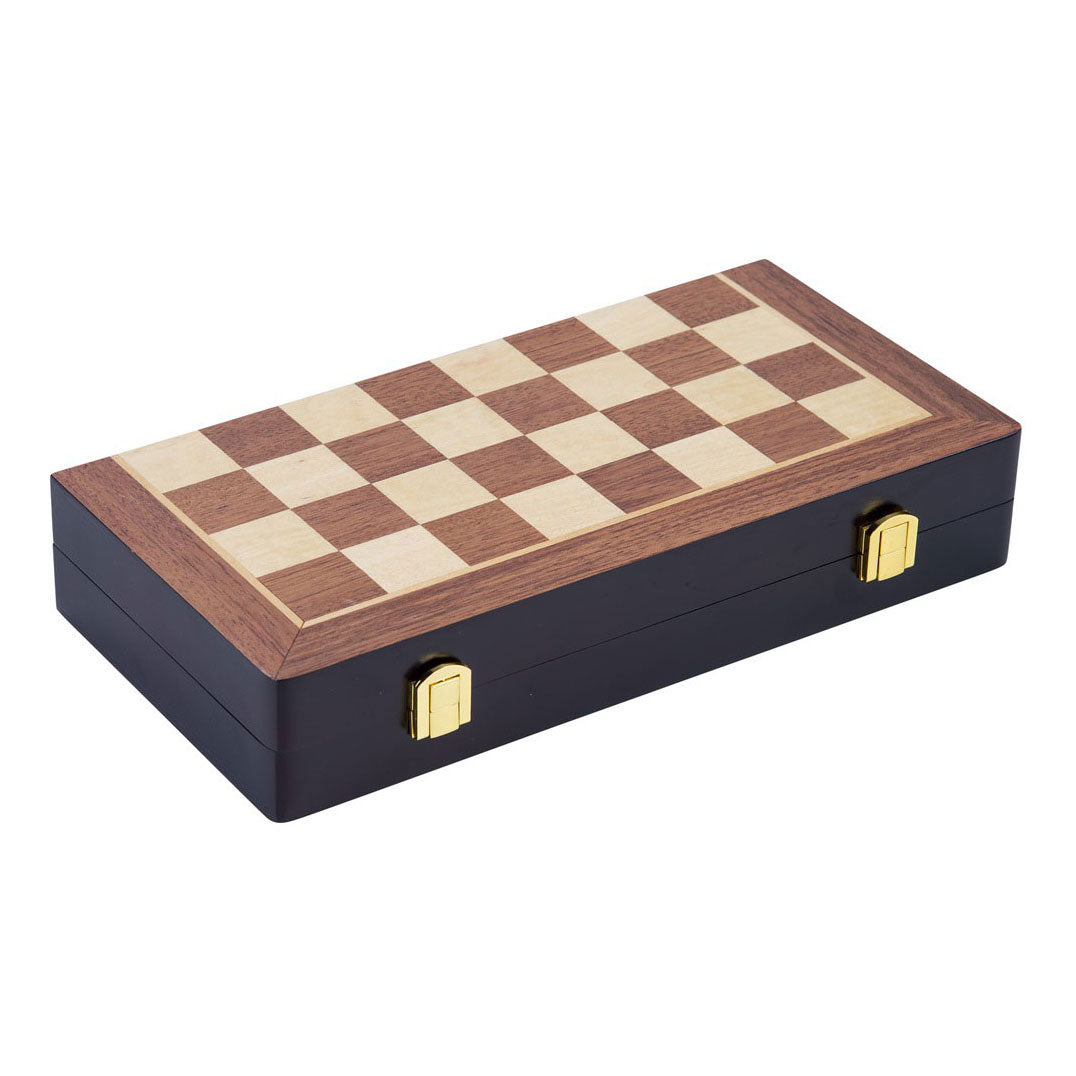 Basis houten opklapbaar schaakspel 38,5x38,5x5,8 cm