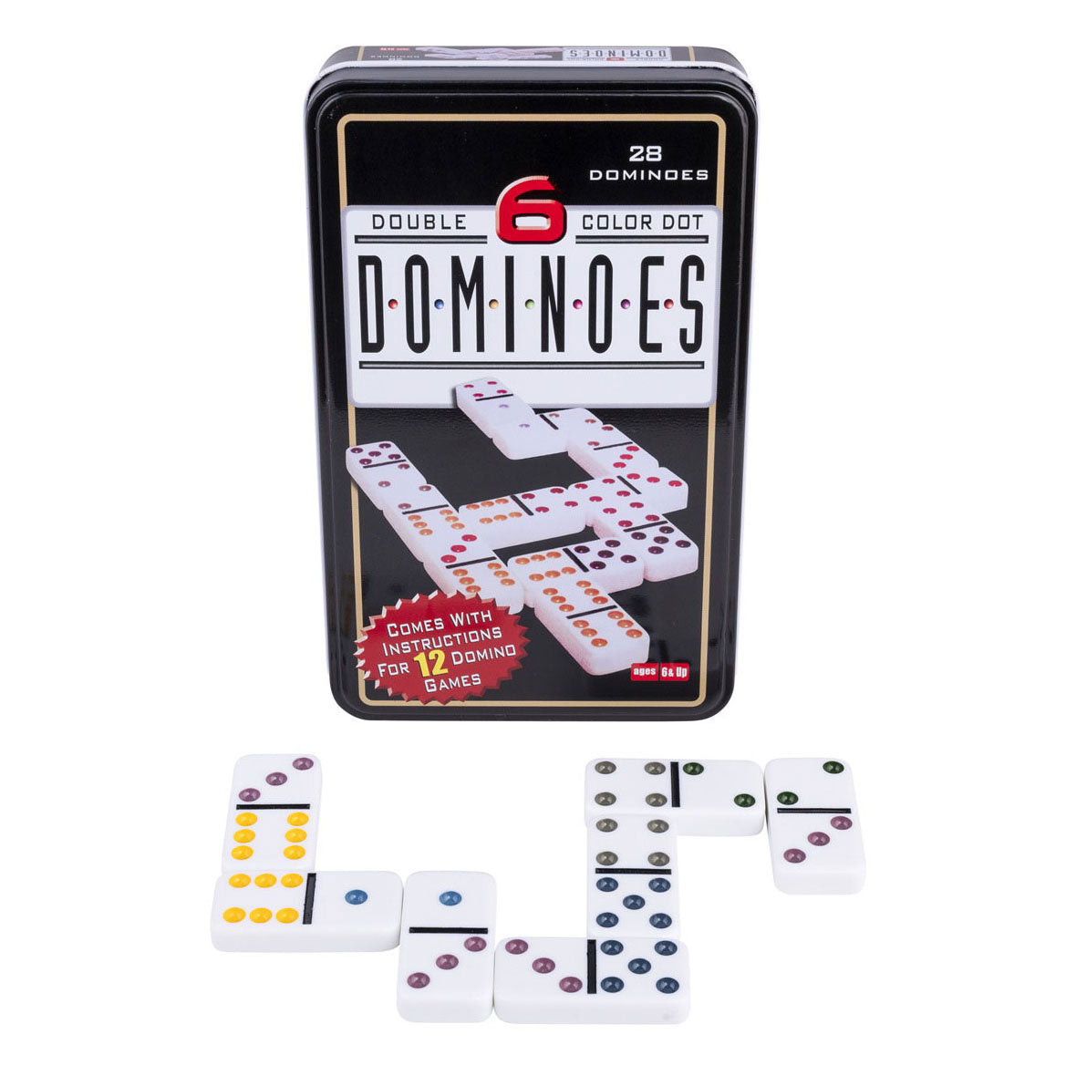 Domino dubbel in blik - 28 stenen met gekleurde ogen