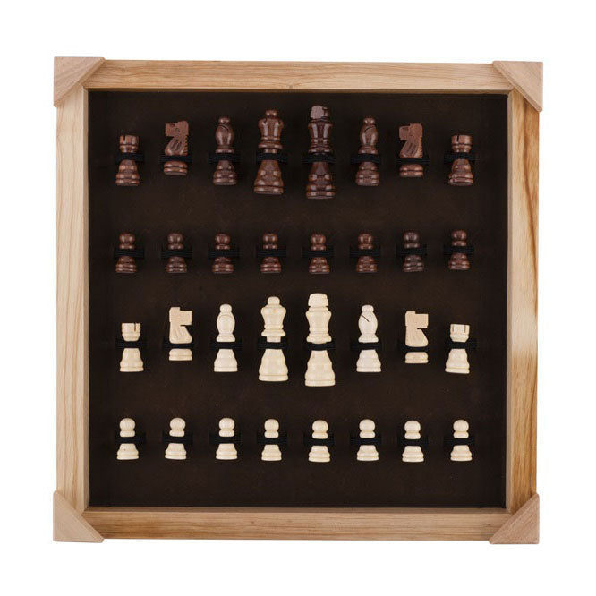 Engelhart schaakset 40x40 cm – luxe houten schaakbord ingelegd esdoorn walnoot fineer – koning 77 mm – met opbergsysteem – inclusief colourbox – houten schaakstukken bord –