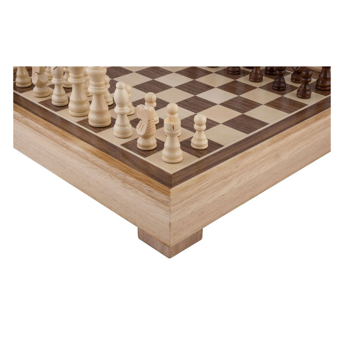 Engelhart schaakset 40x40 cm – luxe houten schaakbord ingelegd esdoorn walnoot fineer – koning 77 mm – met opbergsysteem – inclusief colourbox – houten schaakstukken bord –