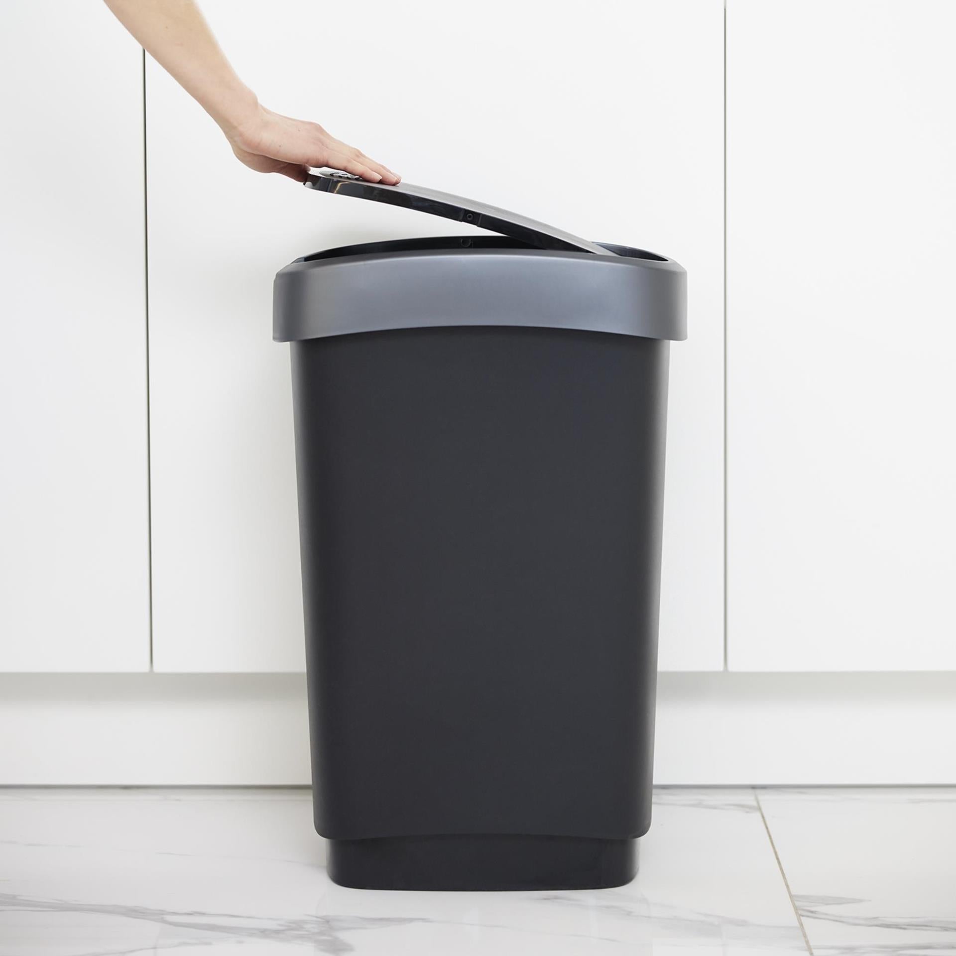 Rotho twist afvalbak met swingdesksel 25l - zwart zilver - bpa-vrij -incl 6 sticker voor diverse afvalstromen