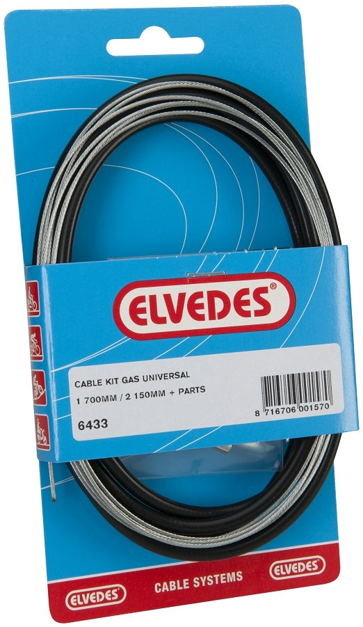Câble d'accélérateur Elvedes universel 1700mm 2250mm extra souple galvanisé - noir (sur carte)