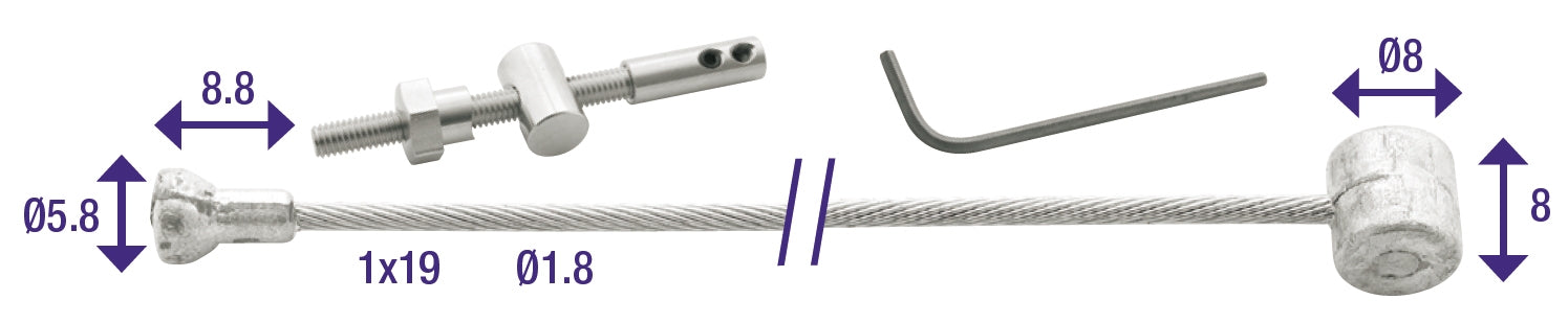 Câble intérieur de frein arrière scooter Elvedes 2500mm galvanisé Ø1.8 Nipple en V et Nipple en T (sur carte)