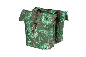 Basil Ever-Green dubbele fietstas, gerecycled PET, waterkerende vouwsluiting, vegan leer, 28-32L, tijm groen