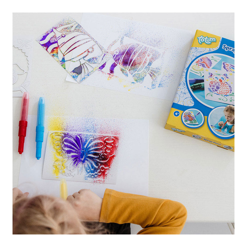Totum spraypens 5 blaaspennen knutselset incl. unicorn en dieren sjablonen - creatief speelgoed knutselen tekenen en schilderen knutselen cadeau tip