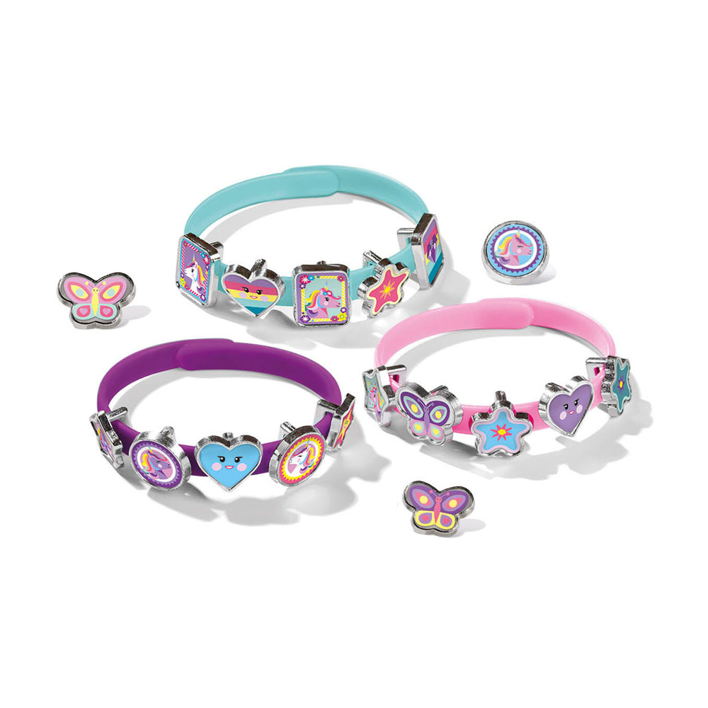 Totum unicorn 3 schuif armbandjes maken met 18 bedels - knutselset - speelgoed knutselen meisjes en jongens vanaf 3 jaar